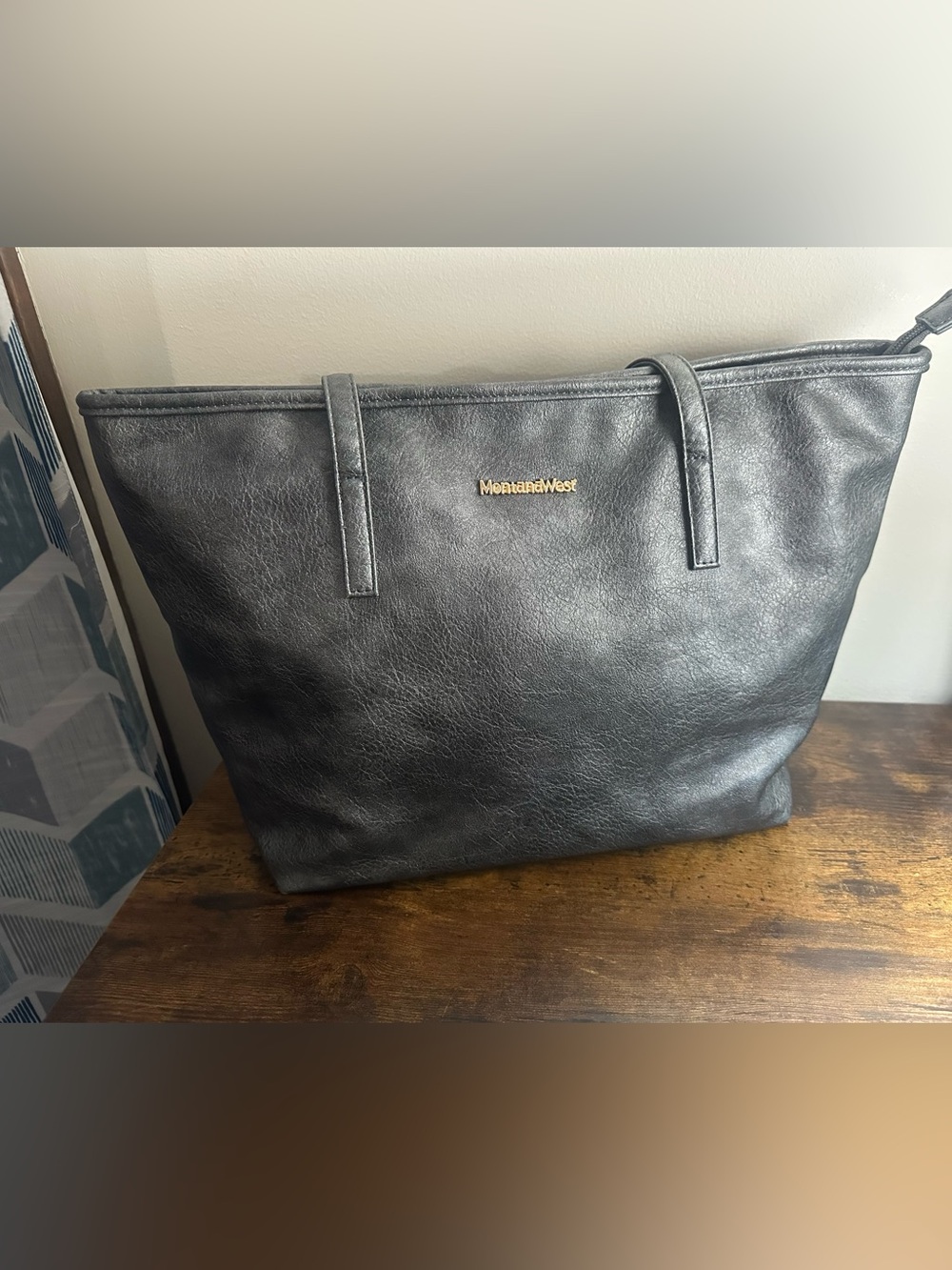 Montana West Black Shoulder Bag with Gold Logo Accent